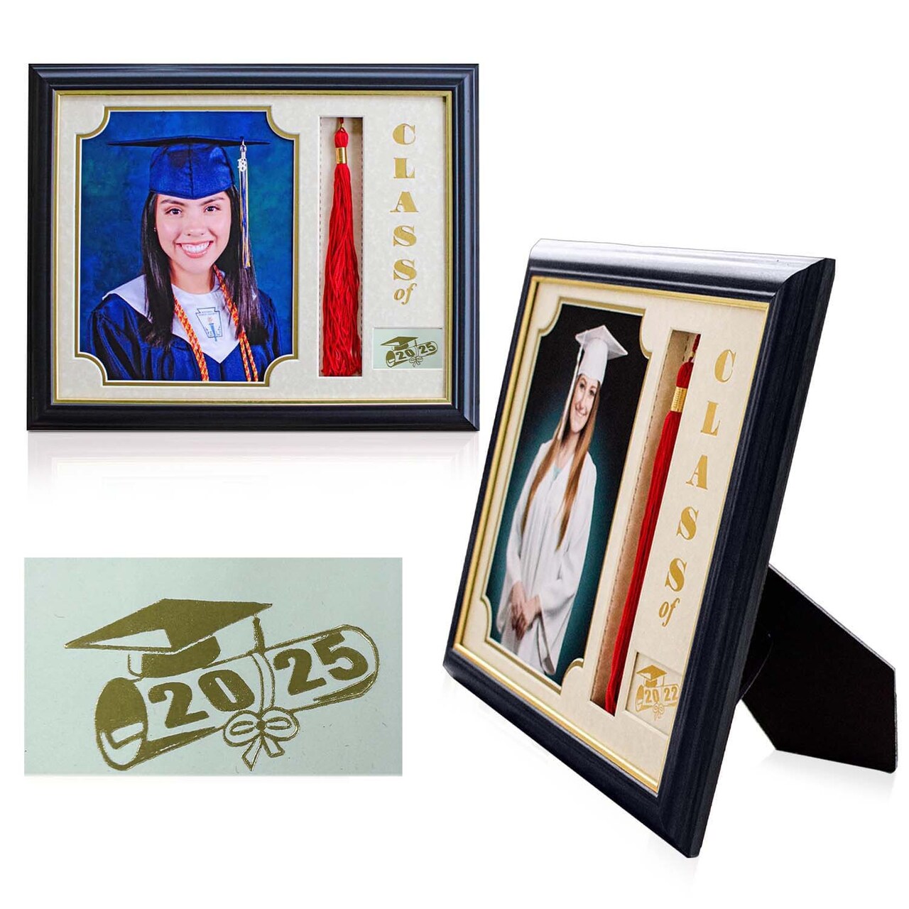 iFrame Graduation Photo & Tassel Frame I 5x7 & 8x10 Picture Frame For 2025 Class Year | Real Wood Cherry, Black and Walnut Finish I Wall Mount & Tabletop Graduation Frame | Made in USA